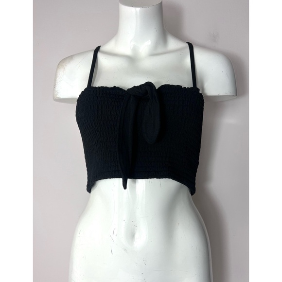 Express X Rocky Barnes Black Smocked Bow Tie Front Stretchy Crop Top Size Large - Picture 9 of 11